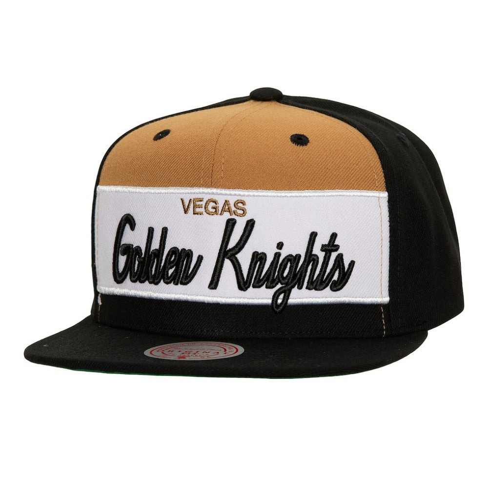 Vegas Golden Knights Mitchell & Ness Retro Script Colorblock Snapback Hat - Black - NHL