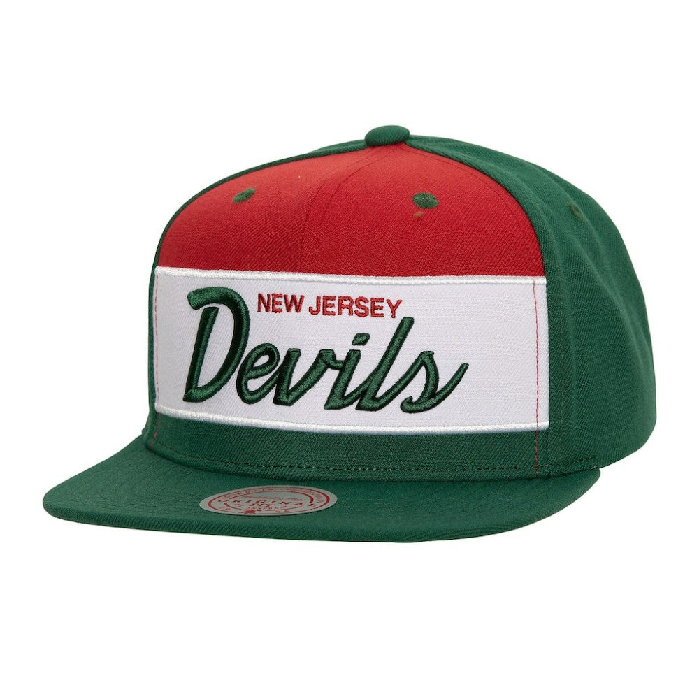 New Jersey Devils Mitchell & Ness Retro Script Colorblock Snapback Hat - Green - NHL