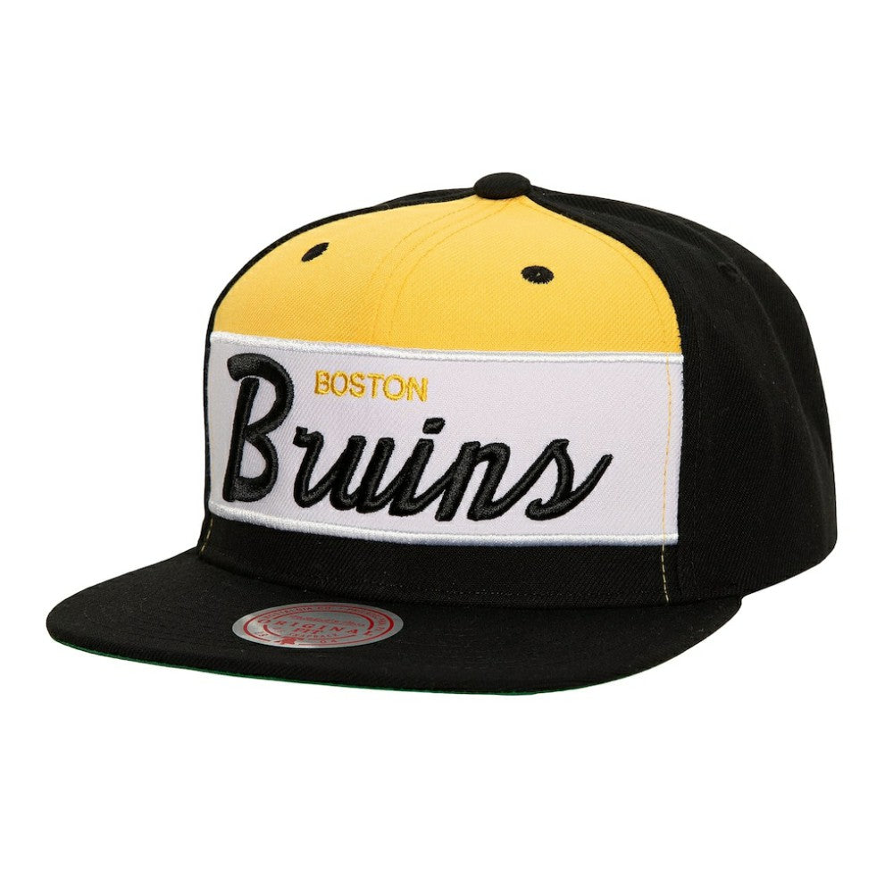 Boston Bruins Mitchell & Ness Retro Script Colorblock Snapback Hat - Black - NHL