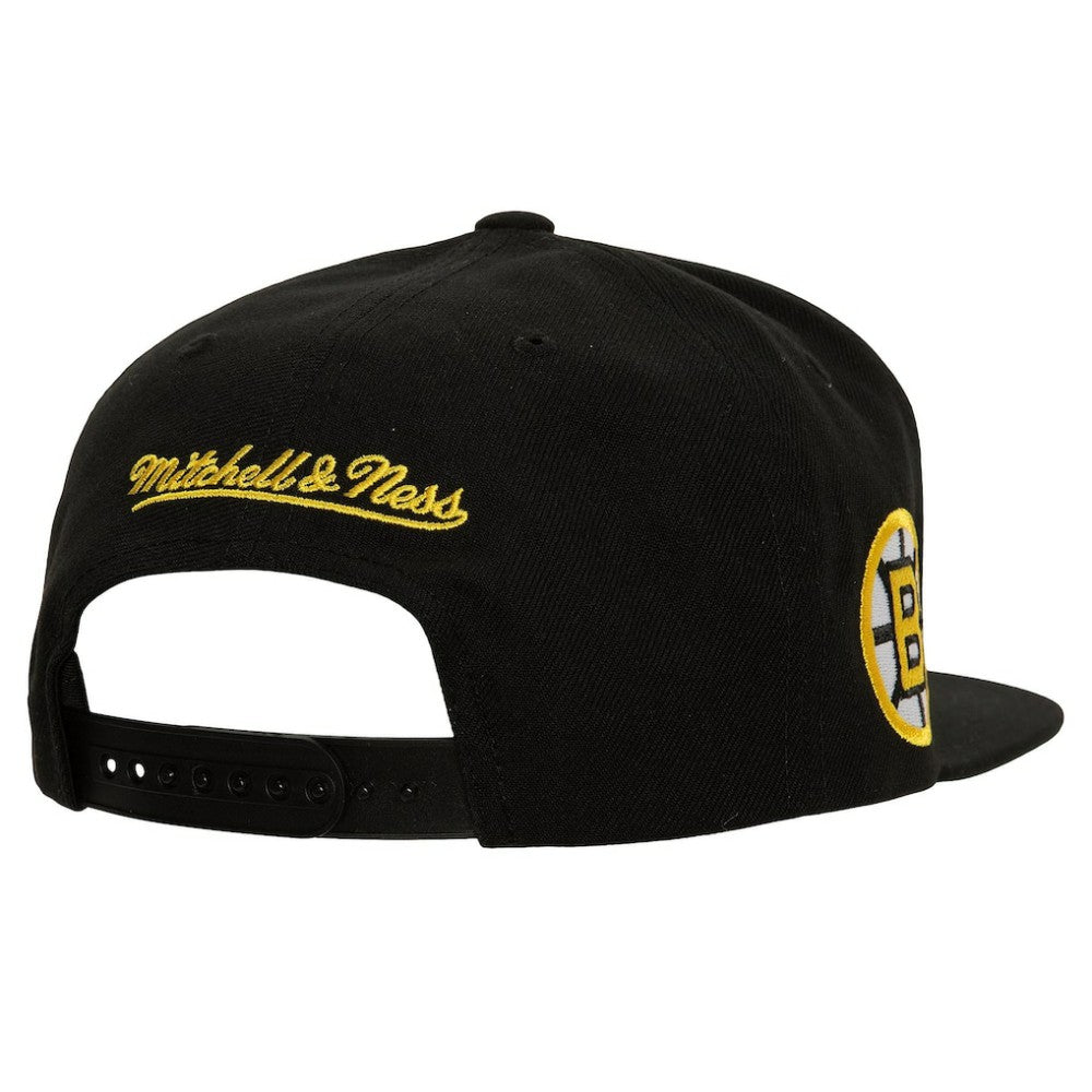 Boston Bruins Mitchell & Ness Retro Script Colorblock Snapback Hat - Black - NHL