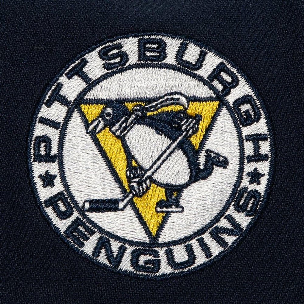 Pittsburgh Penguins Mitchell & Ness Retro Script Colorblock Snapback Hat - Navy - NHL