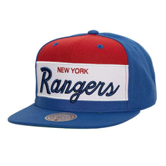 New York Rangers Mitchell & Ness Retro Script Colorblock Snapback Hat - Blue - NHL