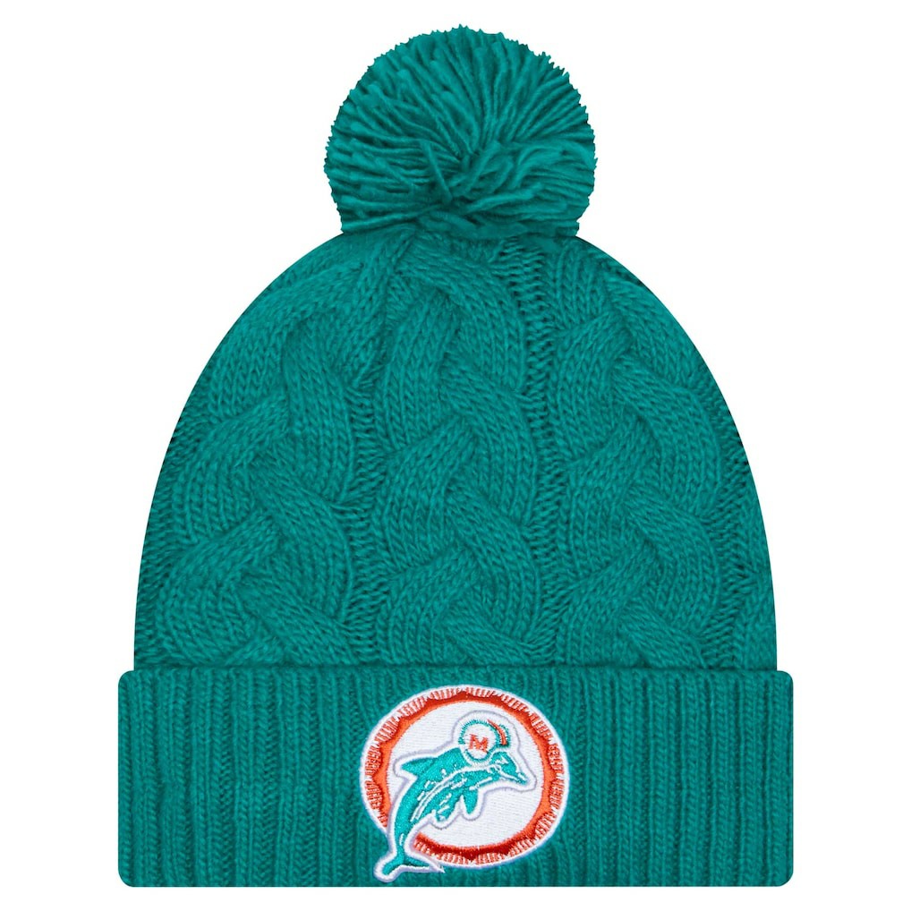 Miami Dolphins New Era Women's Cable Cuffed Knit Hat with Pom Aqua | NFL