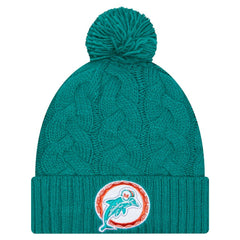 Miami Dolphins New Era Women's Cable Cuffed Knit Hat with Pom Aqua | NFL