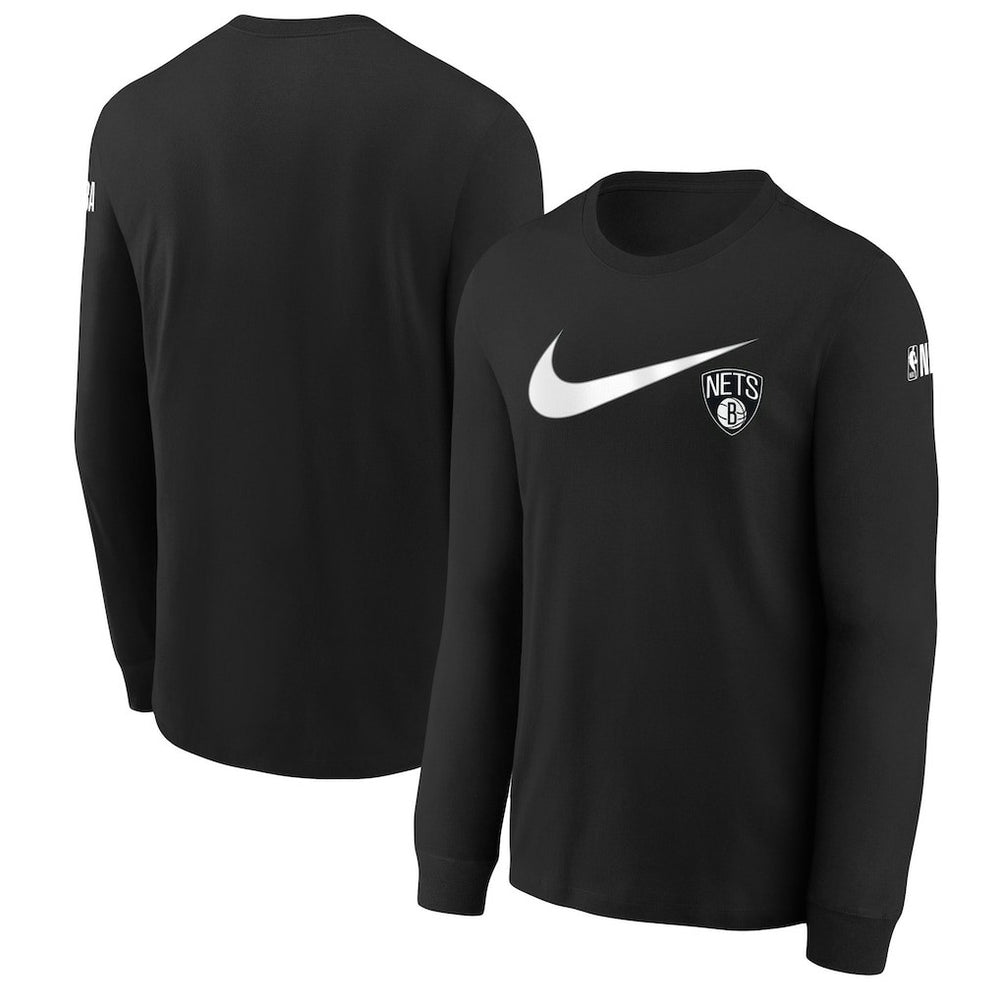 Brooklyn Nets Youth Swoosh Long Sleeve T-Shirt Black - NBA