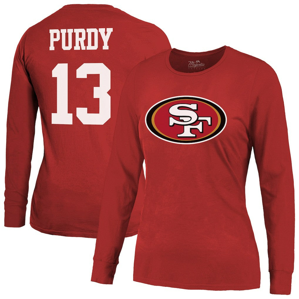 Brock Purdy San Francisco 49ers Majestic Threads Women's Player Name & Number Long Sleeve T-Shirt Scarlet | NFL