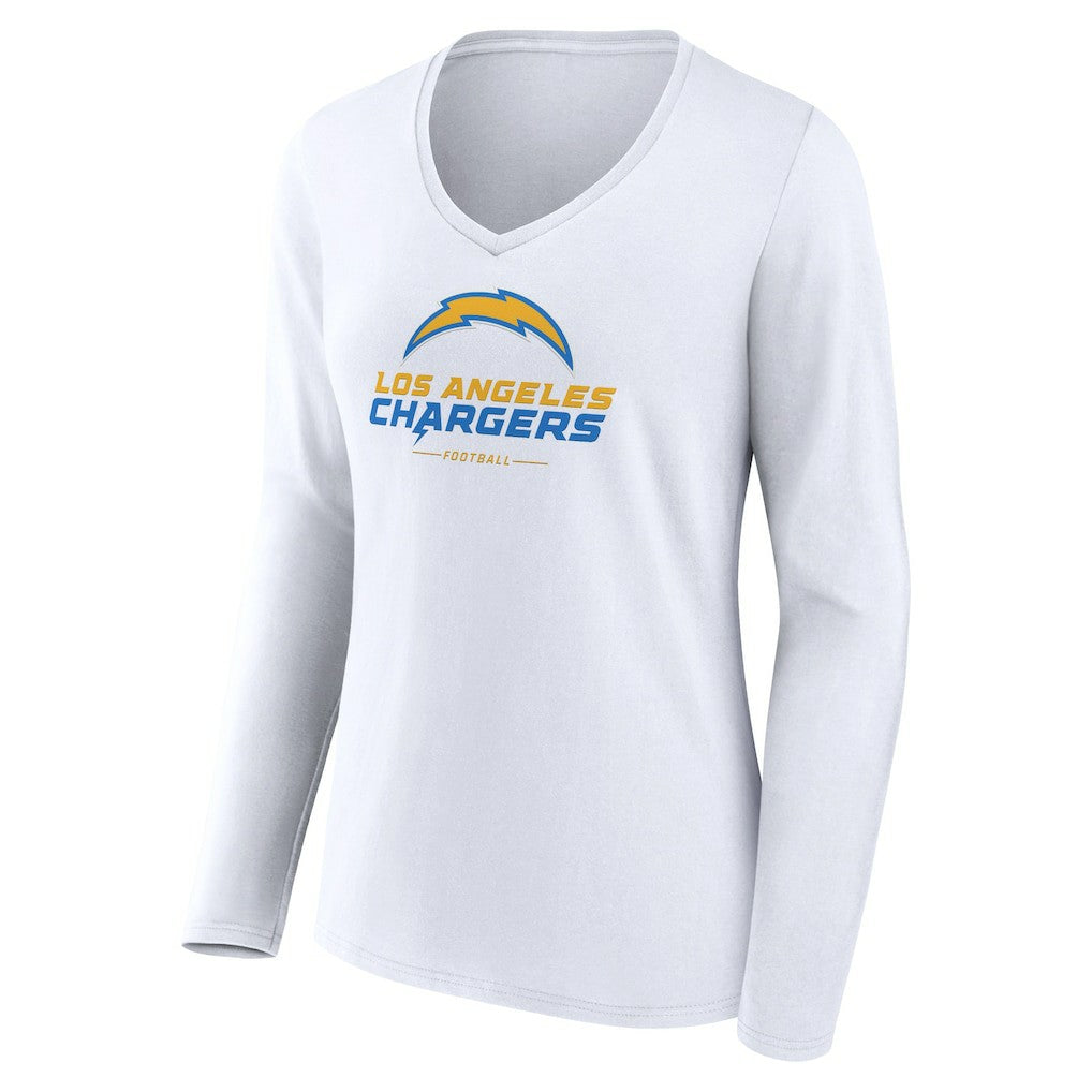 Los Angeles Chargers Women's Team Lockup Long Sleeve V-Neck T-Shirt White | NFL