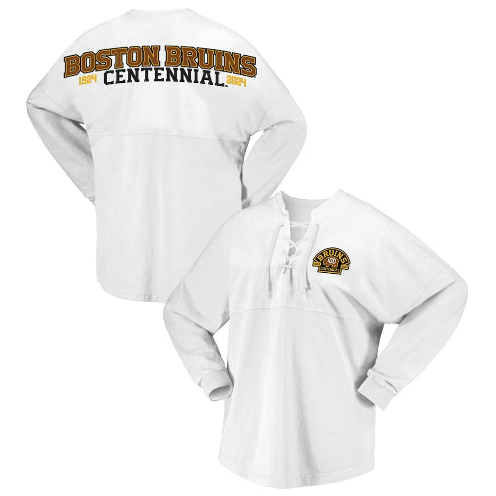 Boston Bruins Fanatics Women's 100th Anniversary Spirit Jersey T-Shirt - White - NHL