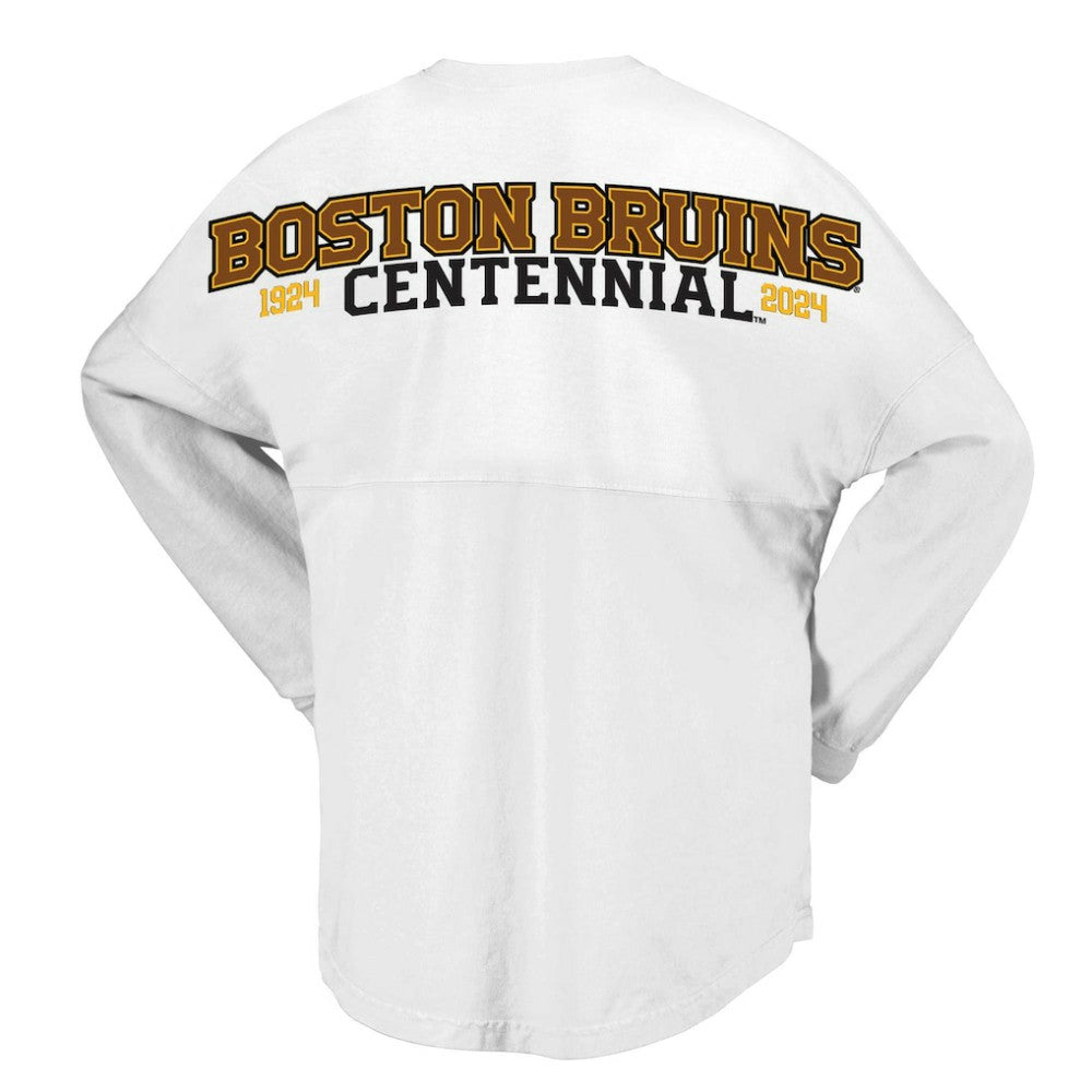 Boston Bruins Fanatics Women's 100th Anniversary Spirit Jersey T-Shirt - White - NHL