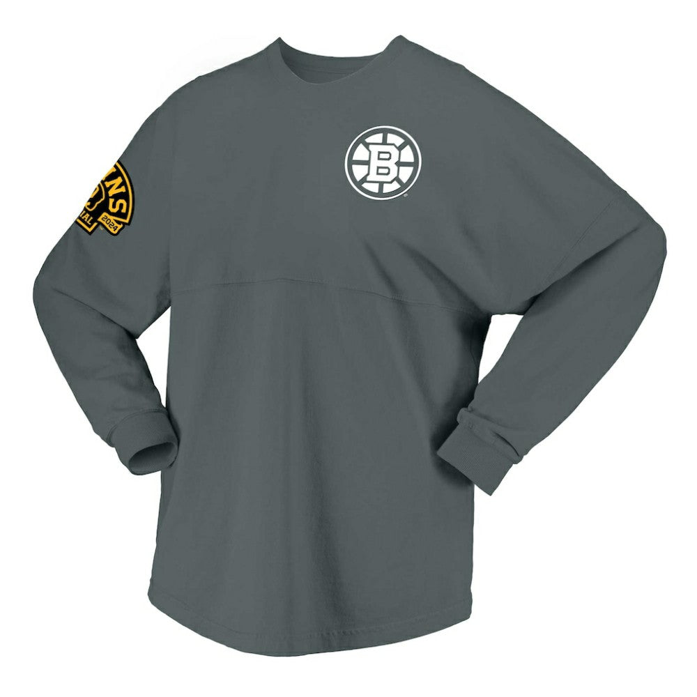 Boston Bruins Fanatics Women's 100th Anniversary Spirit Jersey T-Shirt - Gray - NHL