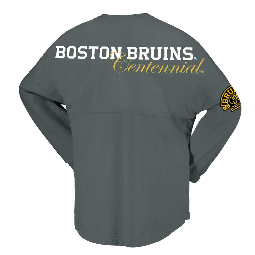 Boston Bruins Fanatics Women's 100th Anniversary Spirit Jersey T-Shirt - Gray - NHL
