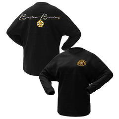 Boston Bruins Fanatics Women's 100th Anniversary Sparkle Spirit Jersey T-Shirt - Black - NHL
