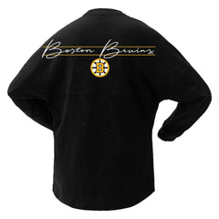 Boston Bruins Fanatics Women's 100th Anniversary Sparkle Spirit Jersey T-Shirt - Black - NHL