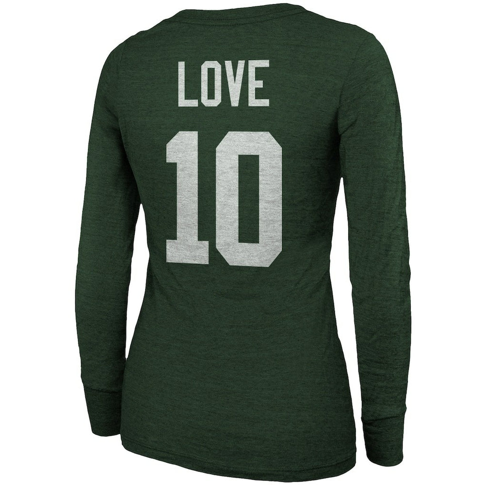 Jordan Love Green Bay Packers Majestic Threads Women's Name & Number Long Sleeve Scoop Neck Tri-Blend T-Shirt – Green | NFL