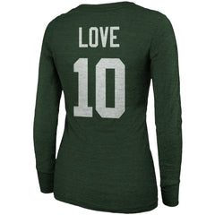 Jordan Love Green Bay Packers Majestic Threads Women's Name & Number Long Sleeve Scoop Neck Tri-Blend T-Shirt – Green | NFL