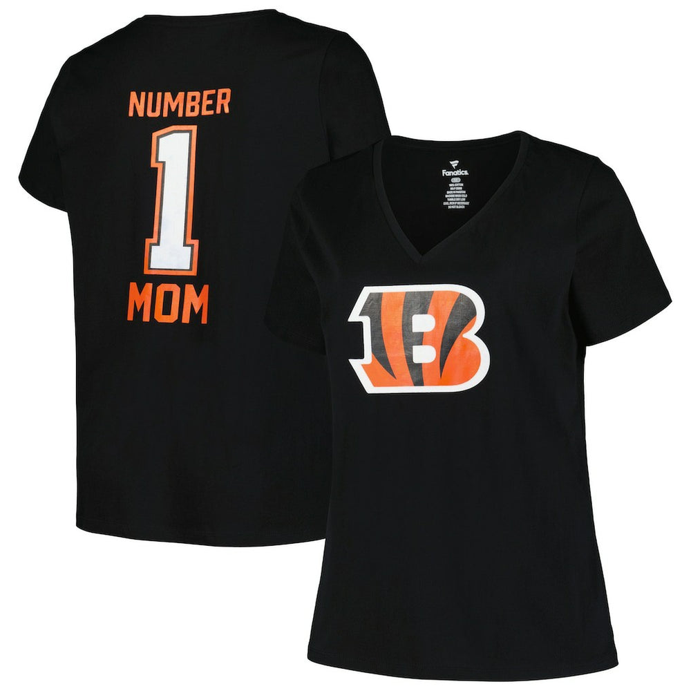 Cincinnati Bengals Women's Plus Size Mother's Day #1 Mom V-Neck T-Shirt Black | Fanatics