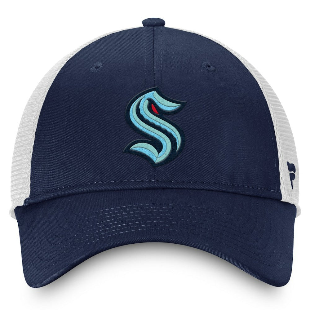 Seattle Kraken Fanatics Core Primary Logo Trucker Adjustable Hat - Deep Sea Blue/White - NHL