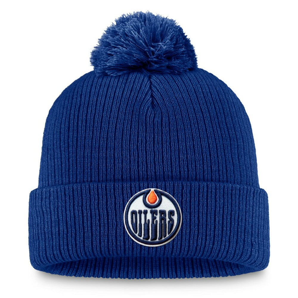 Edmonton Oilers Fanatics Primary Logo Cuffed Knit Hat with Pom - Royal - NHL