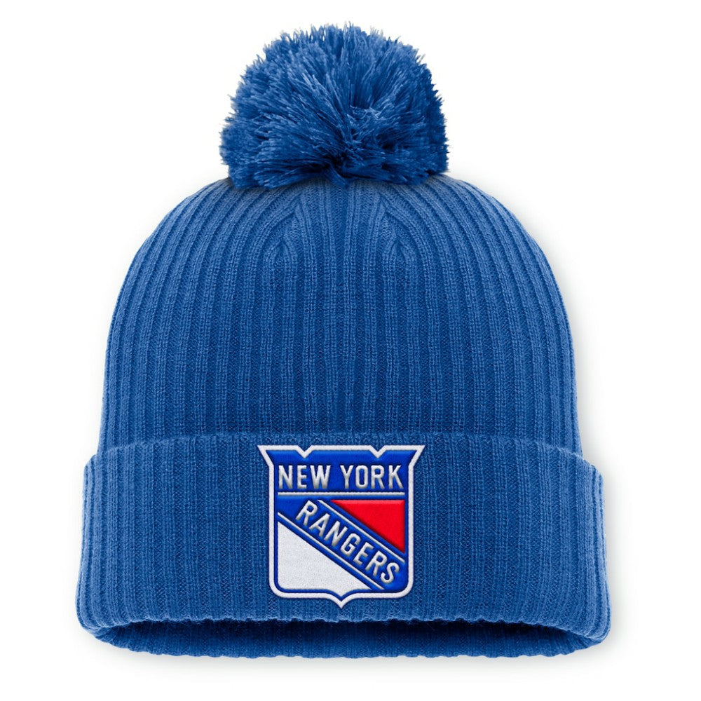 New York Rangers Fanatics Primary Logo Cuffed Knit Hat with Pom - Blue - NHL