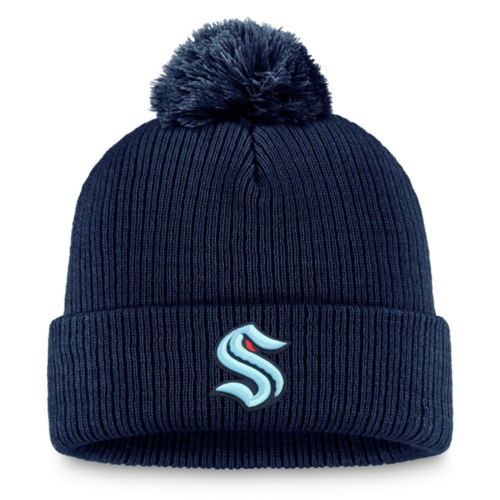Seattle Kraken Fanatics Primary Logo Cuffed Knit Hat with Pom - Deep Sea Blue - NHL