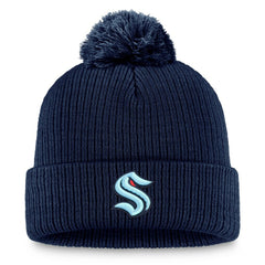 Seattle Kraken Fanatics Primary Logo Cuffed Knit Hat with Pom - Deep Sea Blue - NHL