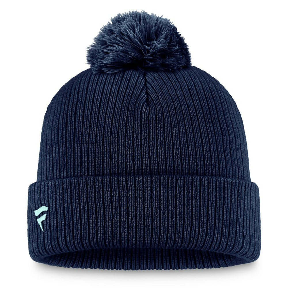 Seattle Kraken Fanatics Primary Logo Cuffed Knit Hat with Pom - Deep Sea Blue - NHL
