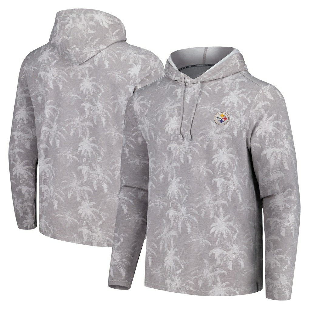 Pittsburgh Steelers Palm Frenzy Hoodie Long Sleeve T-Shirt Gray | Tommy Bahama