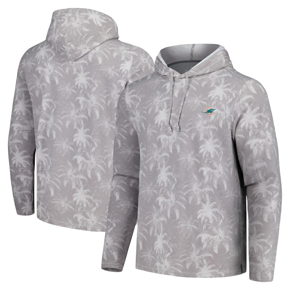 Miami Dolphins Palm Frenzy Hoodie Long Sleeve T-Shirt Gray | Tommy Bahama