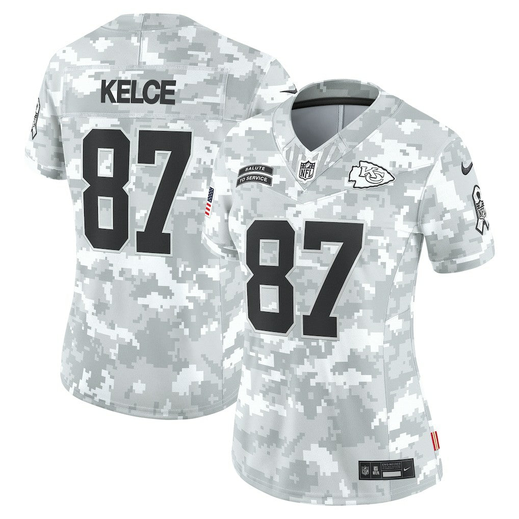 Travis Kelce Kansas City Chiefs Women's 2024 Salute to Service Limited Jersey Arctic Camo | Nike for Sale