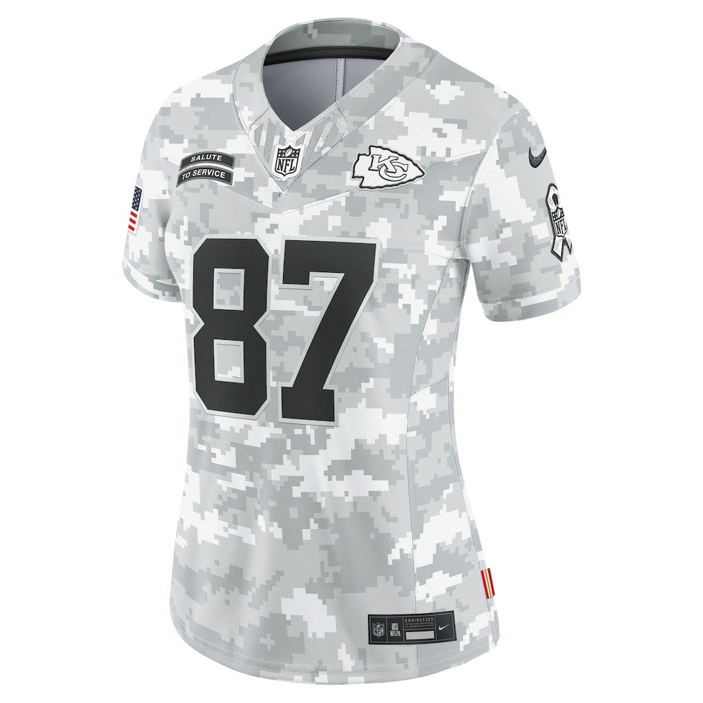 Travis Kelce Kansas City Chiefs Women's 2024 Salute to Service Limited Jersey Arctic Camo | Nike for Sale