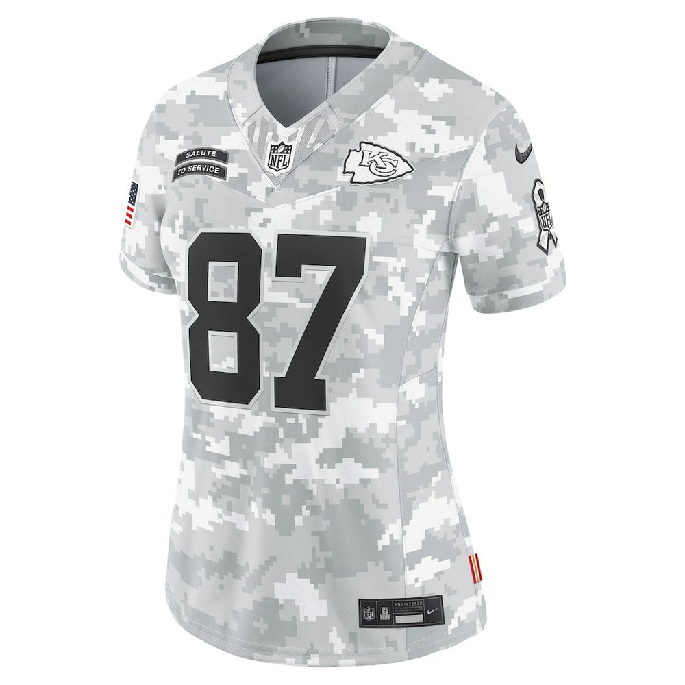 Travis Kelce Kansas City Chiefs Women's 2024 Salute to Service Limited Jersey Arctic Camo | Nike for Sale