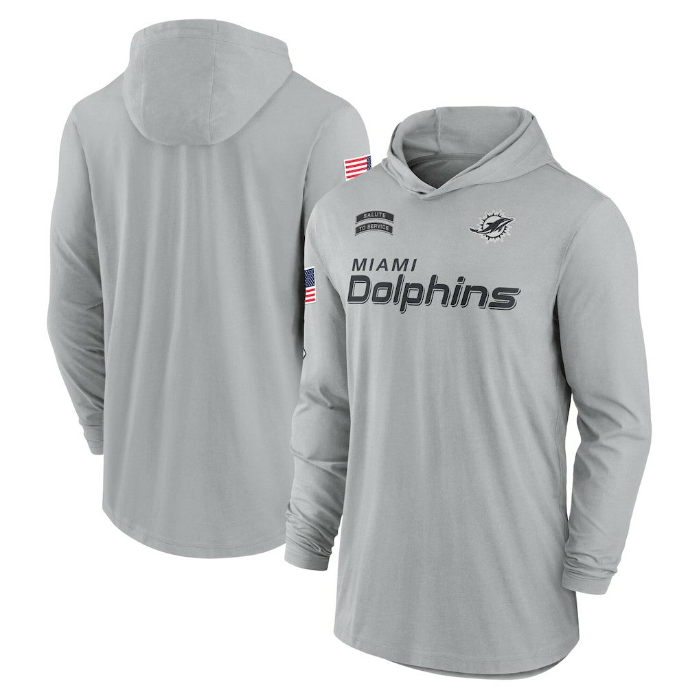 Miami Dolphins 2024 Salute to Service Lightweight Dri-FIT Long Sleeve Hoodie T-Shirt Gray | Nike for Sale