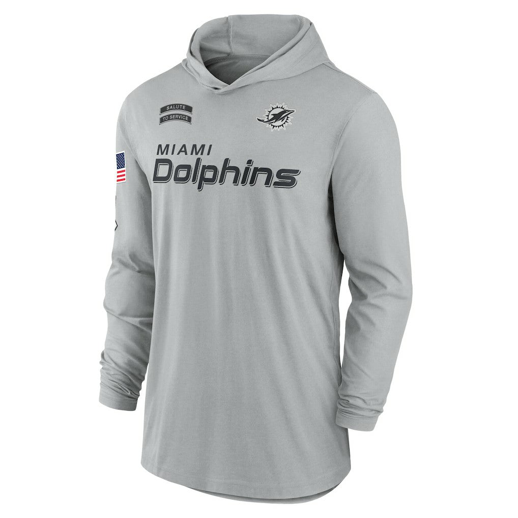Miami Dolphins 2024 Salute to Service Lightweight Dri-FIT Long Sleeve Hoodie T-Shirt Gray | Nike for Sale