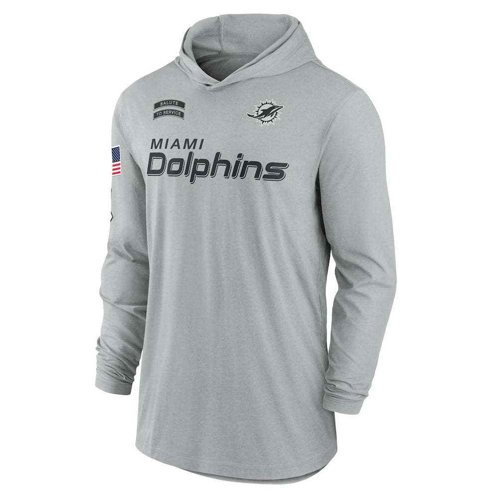 Miami Dolphins 2024 Salute to Service Lightweight Dri-FIT Long Sleeve Hoodie T-Shirt Gray | Nike for Sale