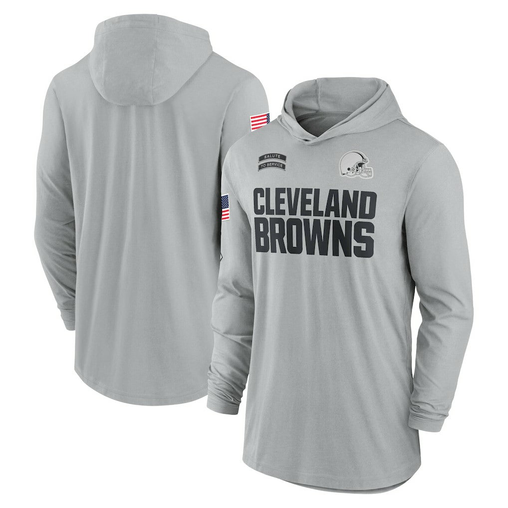 Cleveland Browns 2024 Salute to Service Lightweight Dri-FIT Long Sleeve Hoodie T-Shirt Gray | Nike for Sale