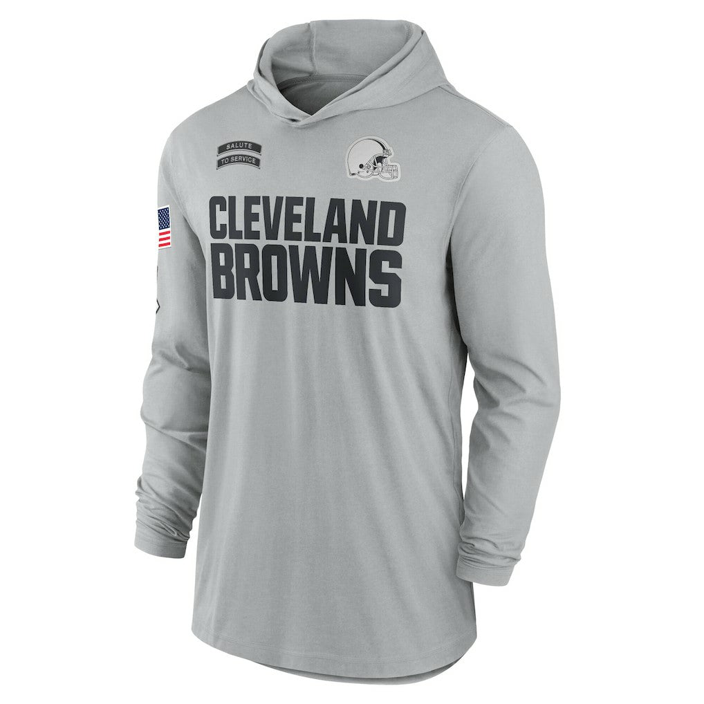 Cleveland Browns 2024 Salute to Service Lightweight Dri-FIT Long Sleeve Hoodie T-Shirt Gray | Nike for Sale