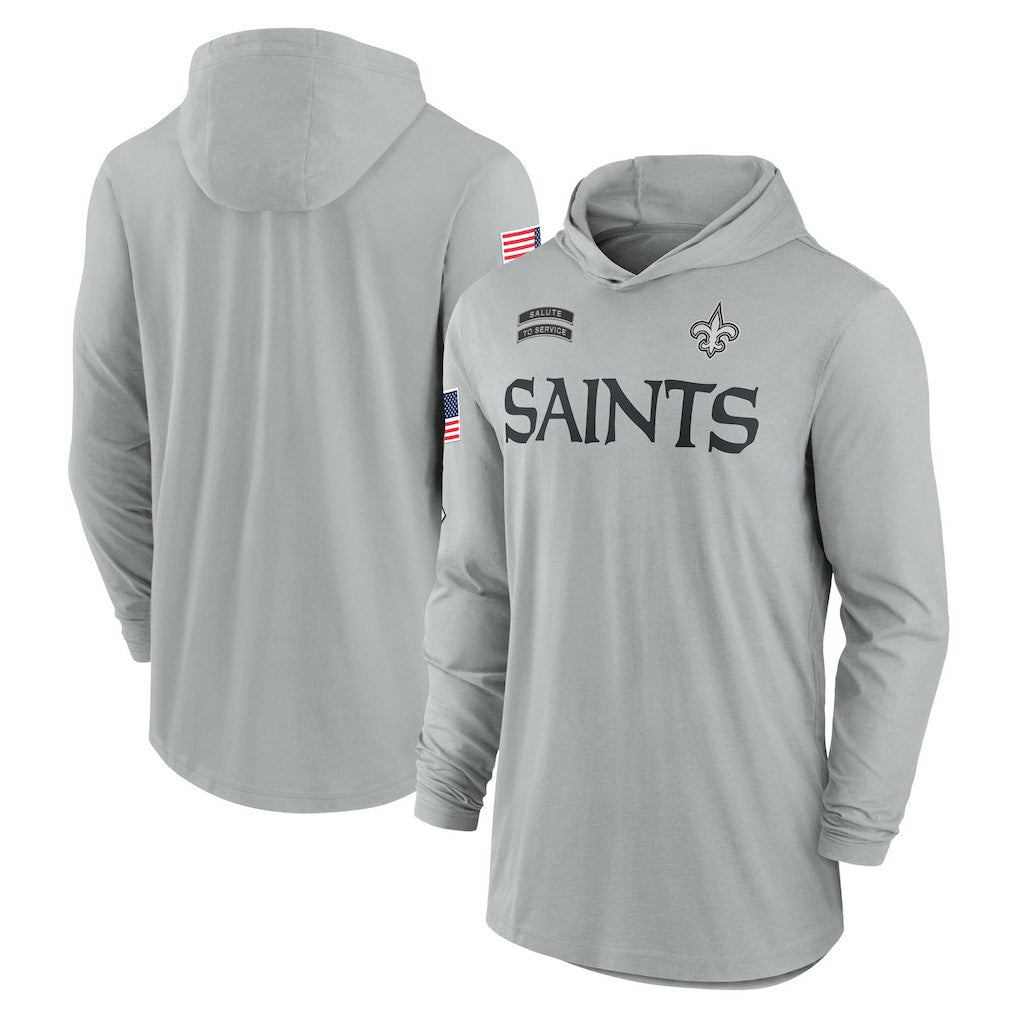 New Orleans Saints 2024 Salute to Service Lightweight Dri-FIT Long Sleeve Hoodie T-Shirt Gray | Nike for Sale