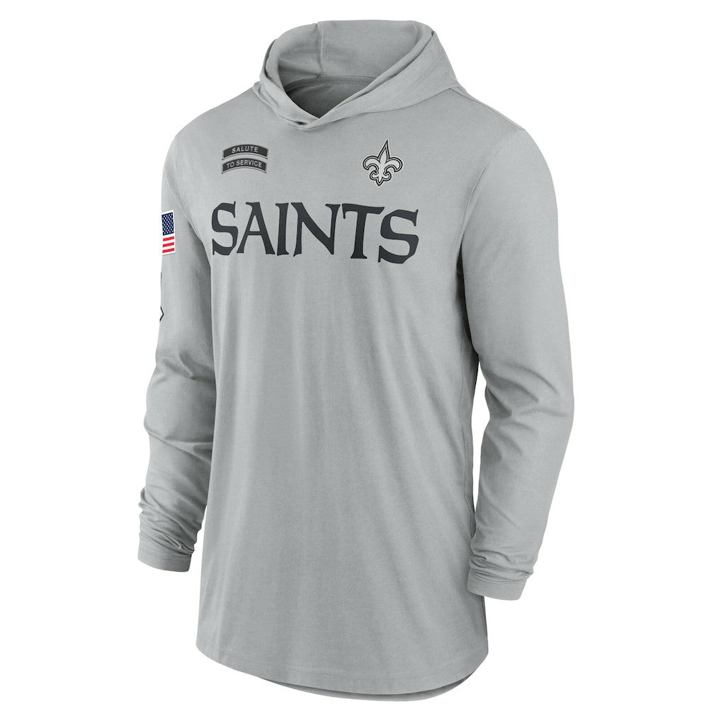 New Orleans Saints 2024 Salute to Service Lightweight Dri-FIT Long Sleeve Hoodie T-Shirt Gray | Nike for Sale