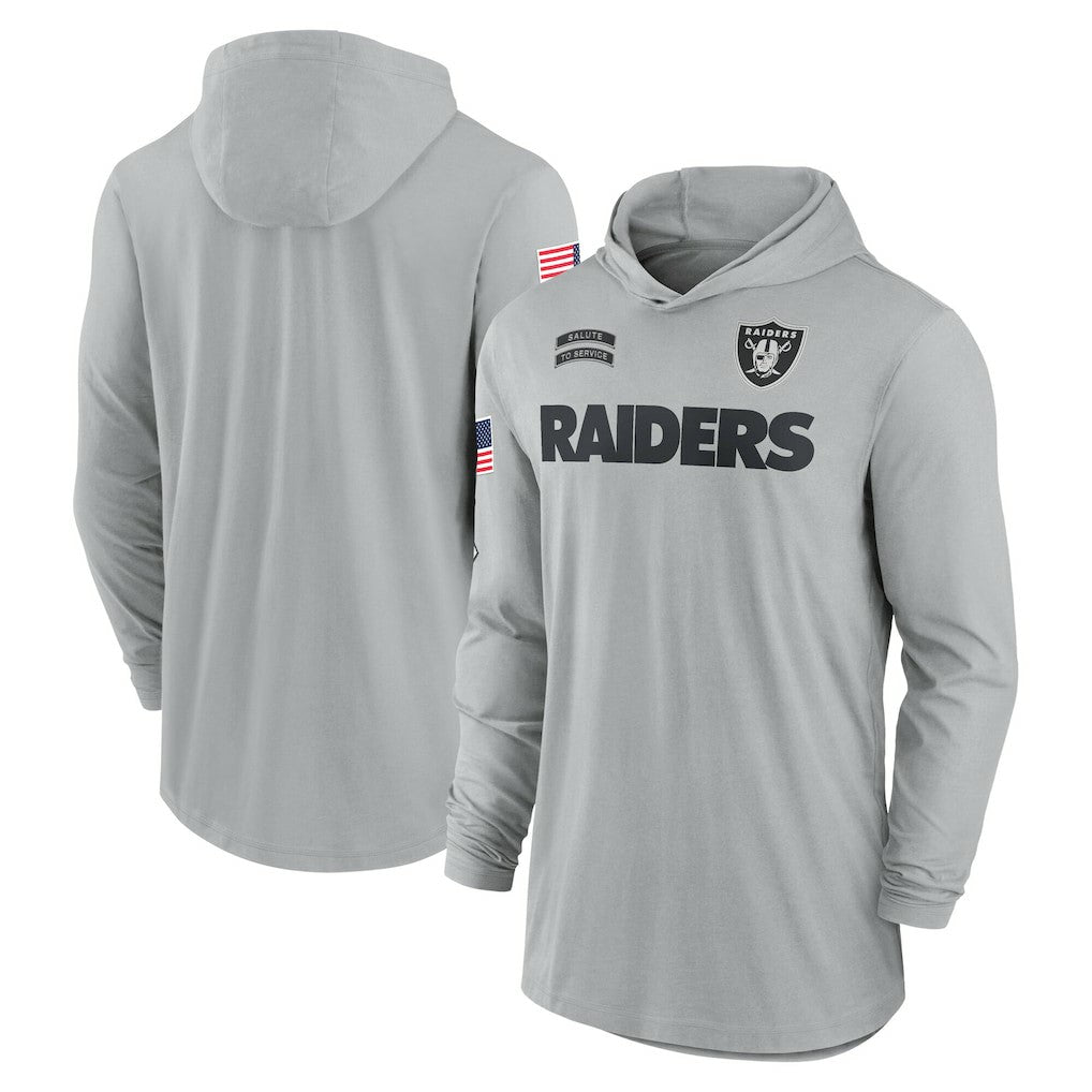 Las Vegas Raiders 2024 Salute to Service Lightweight Dri-FIT Long Sleeve Hoodie T-Shirt Gray | Nike for Sale