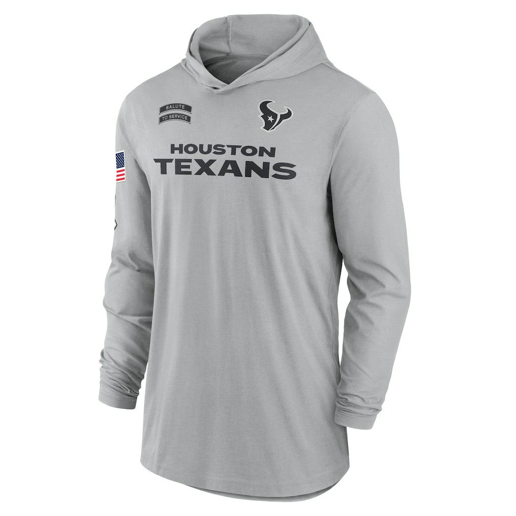 Houston Texans 2024 Salute to Service Lightweight Dri-FIT Long Sleeve Hoodie T-Shirt Gray | Nike for Sale