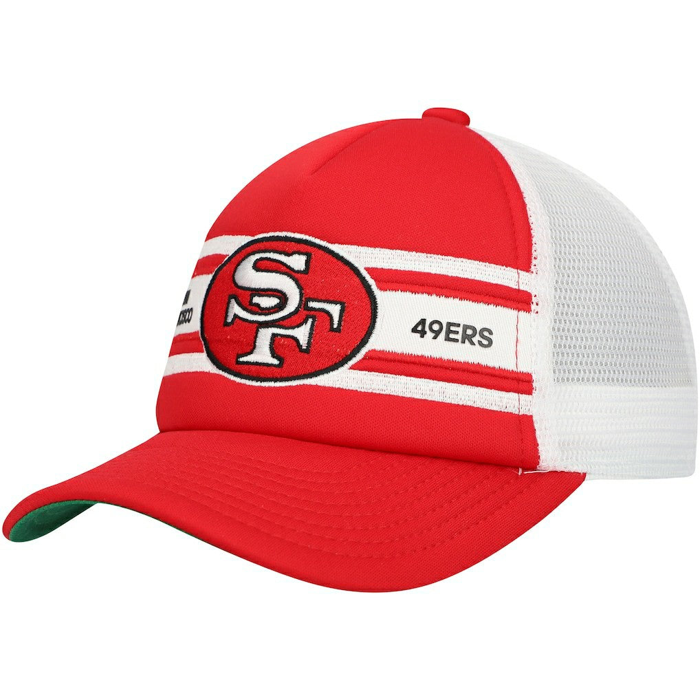 San Francisco 49ers Youth Stripe Trucker Adjustable Hat Scarlet | Mitchell & Ness