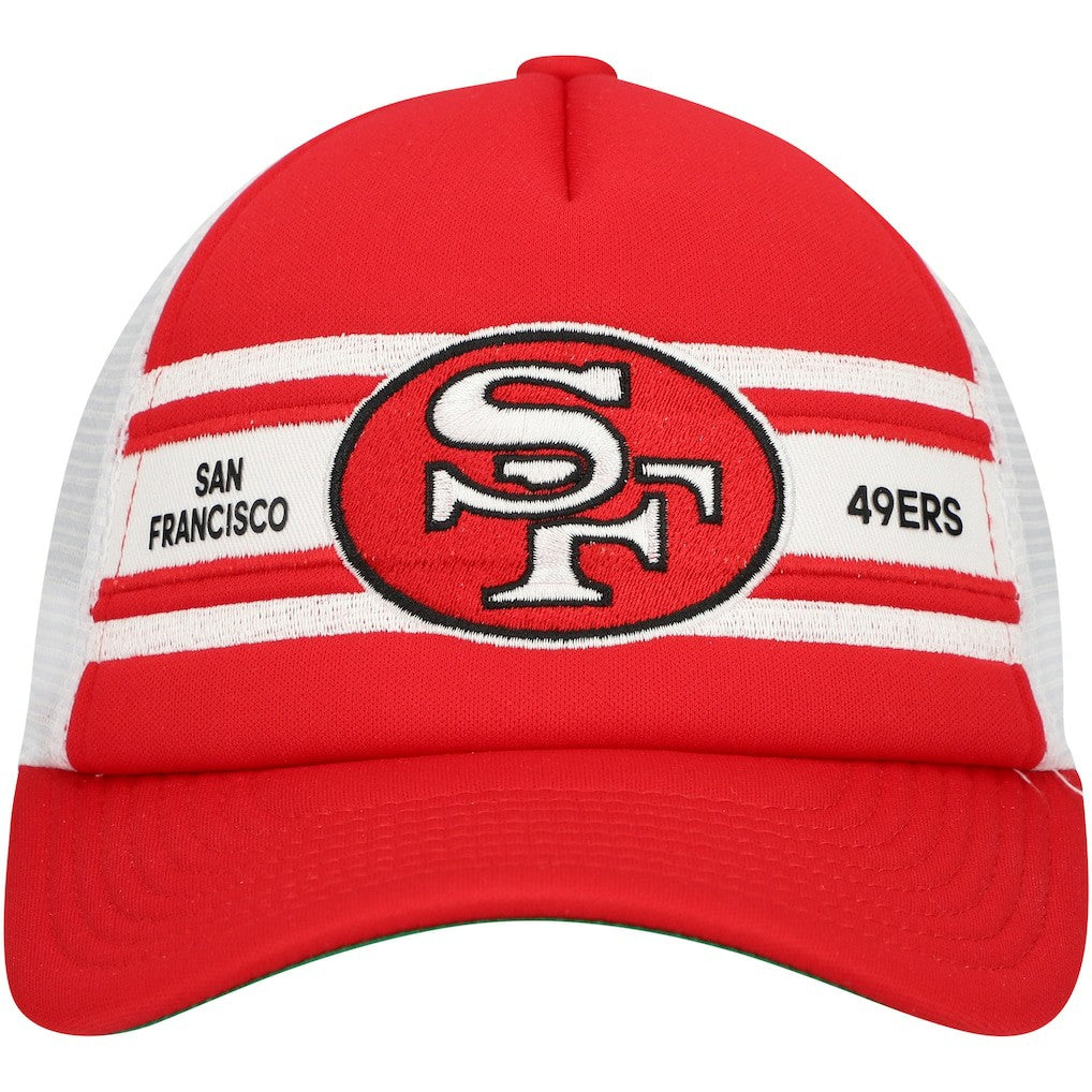 San Francisco 49ers Youth Stripe Trucker Adjustable Hat Scarlet | Mitchell & Ness