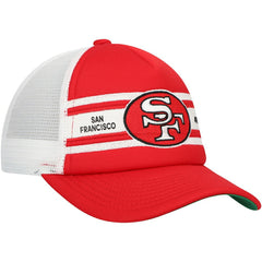 San Francisco 49ers Youth Stripe Trucker Adjustable Hat Scarlet | Mitchell & Ness