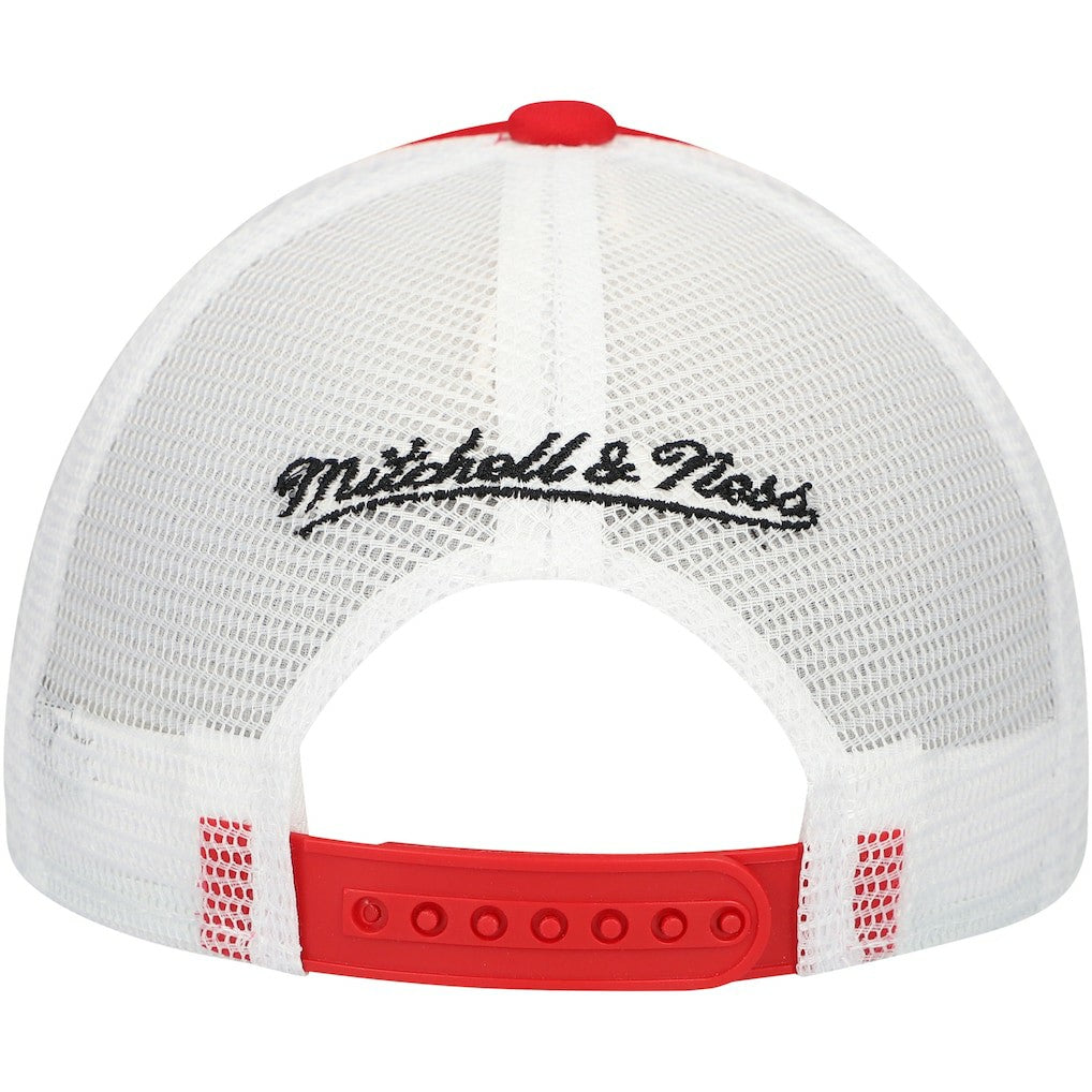 San Francisco 49ers Youth Stripe Trucker Adjustable Hat Scarlet | Mitchell & Ness
