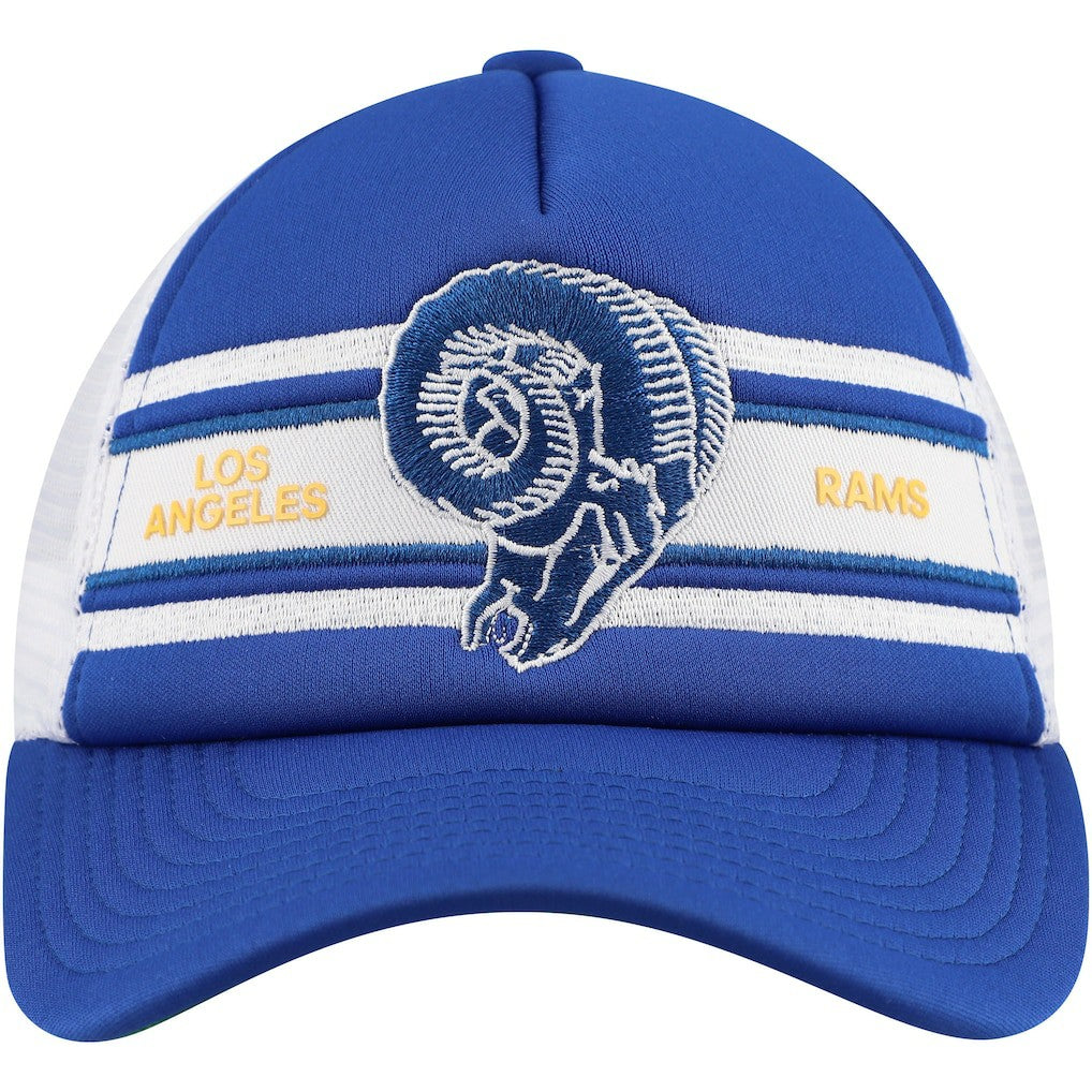 Los Angeles Rams Youth Stripe Trucker Adjustable Hat Royal | Mitchell & Ness