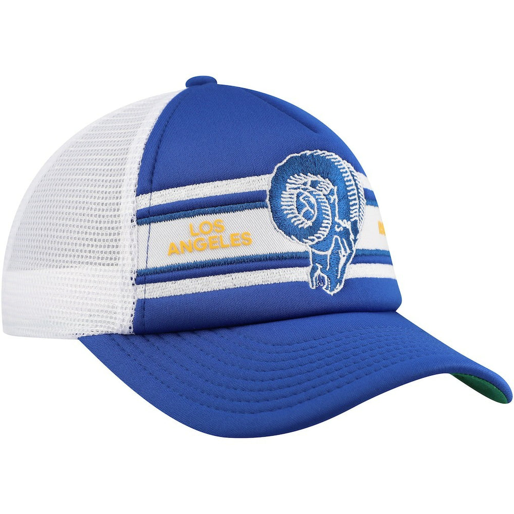 Los Angeles Rams Youth Stripe Trucker Adjustable Hat Royal | Mitchell & Ness