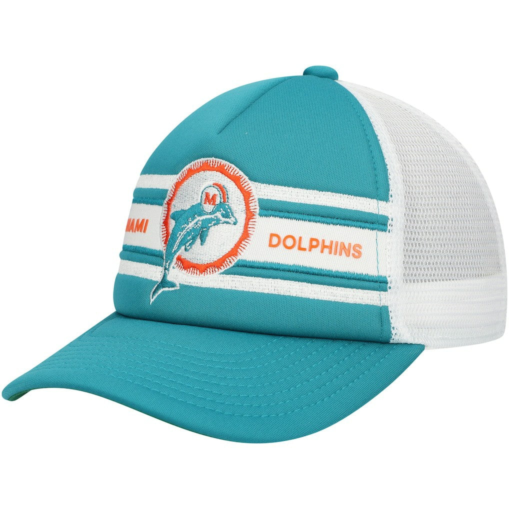 Miami Dolphins Youth Stripe Trucker Adjustable Hat Aqua | Mitchell & Ness
