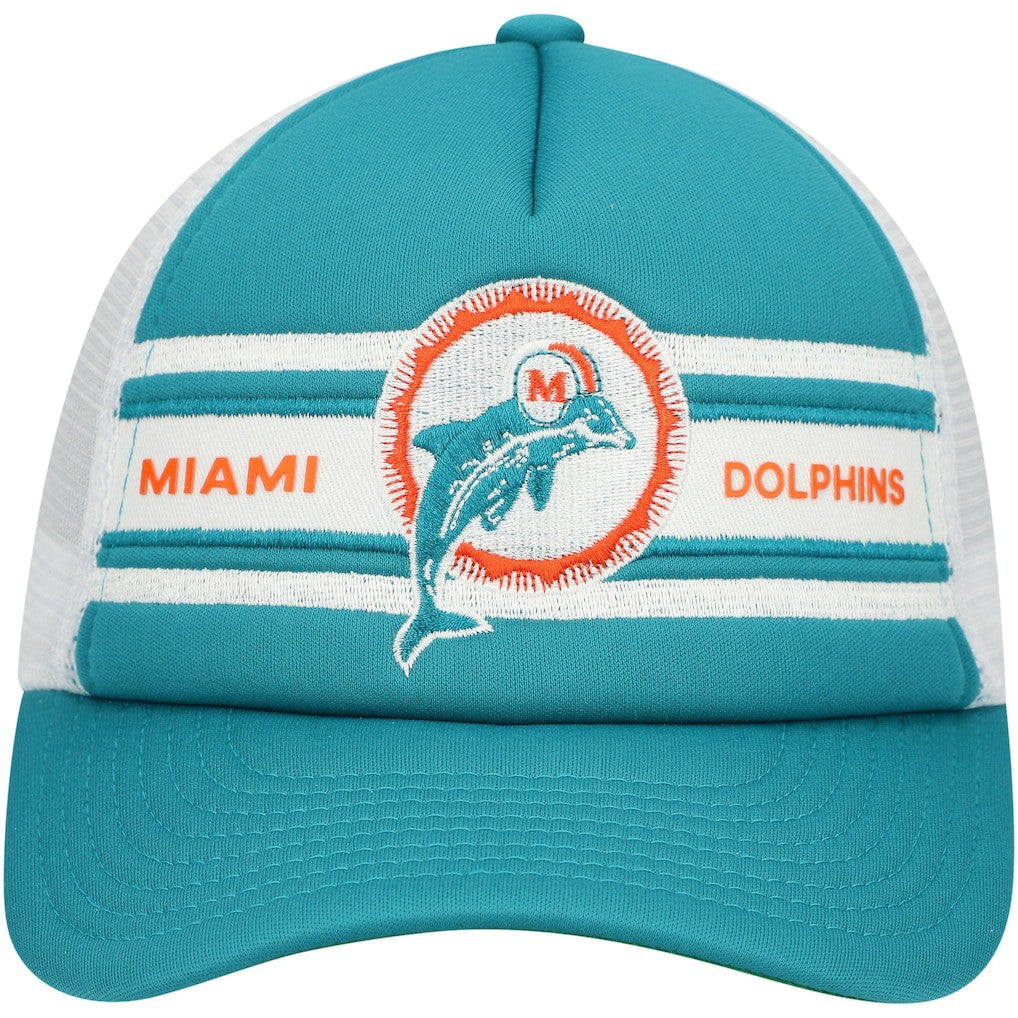 Miami Dolphins Youth Stripe Trucker Adjustable Hat Aqua | Mitchell & Ness