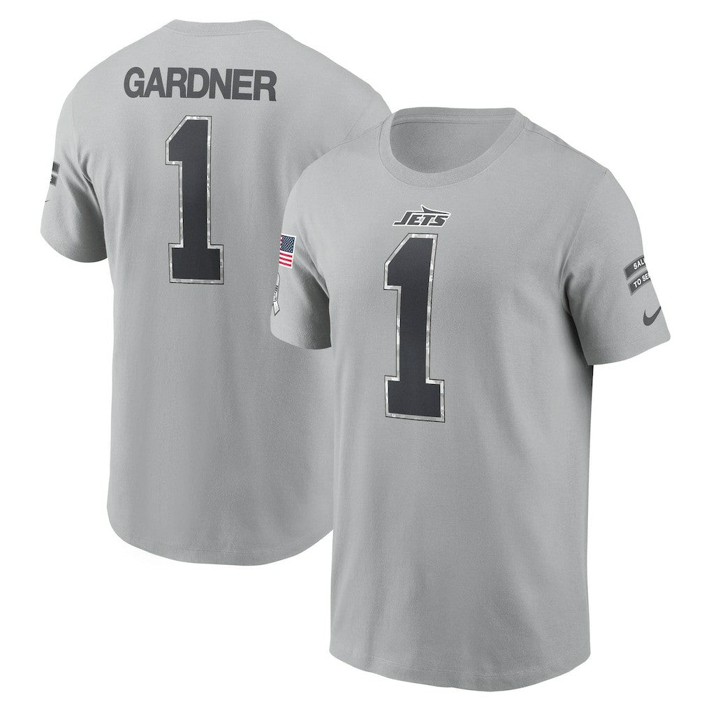 Ahmad Sauce Gardner New York Jets 2024 Salute To Service Name & Number T-Shirt Gray | Nike for Sale