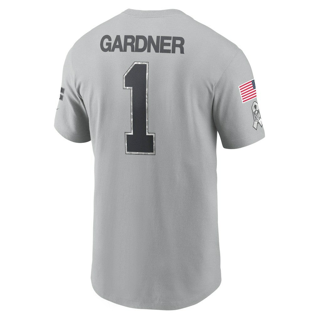 Ahmad Sauce Gardner New York Jets 2024 Salute To Service Name & Number T-Shirt Gray | Nike for Sale